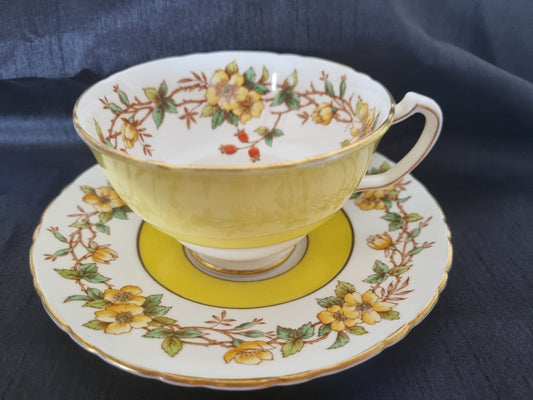 Staffordshire Vintage Tea Cup and Saucer with yellow flowers