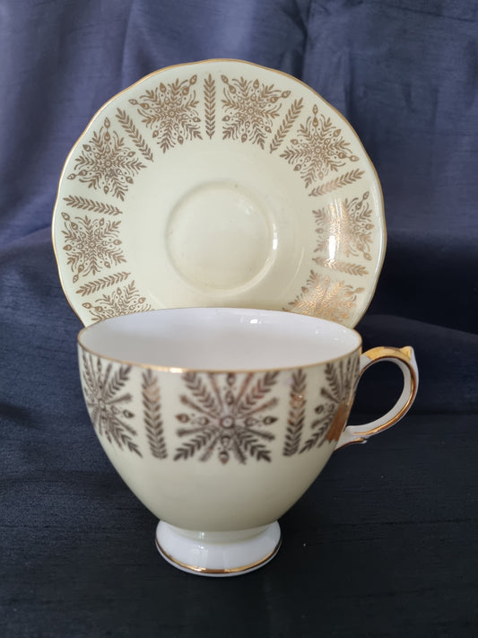 Queen Anne Vintage Tea Cup and Saucer Yellow and Gold