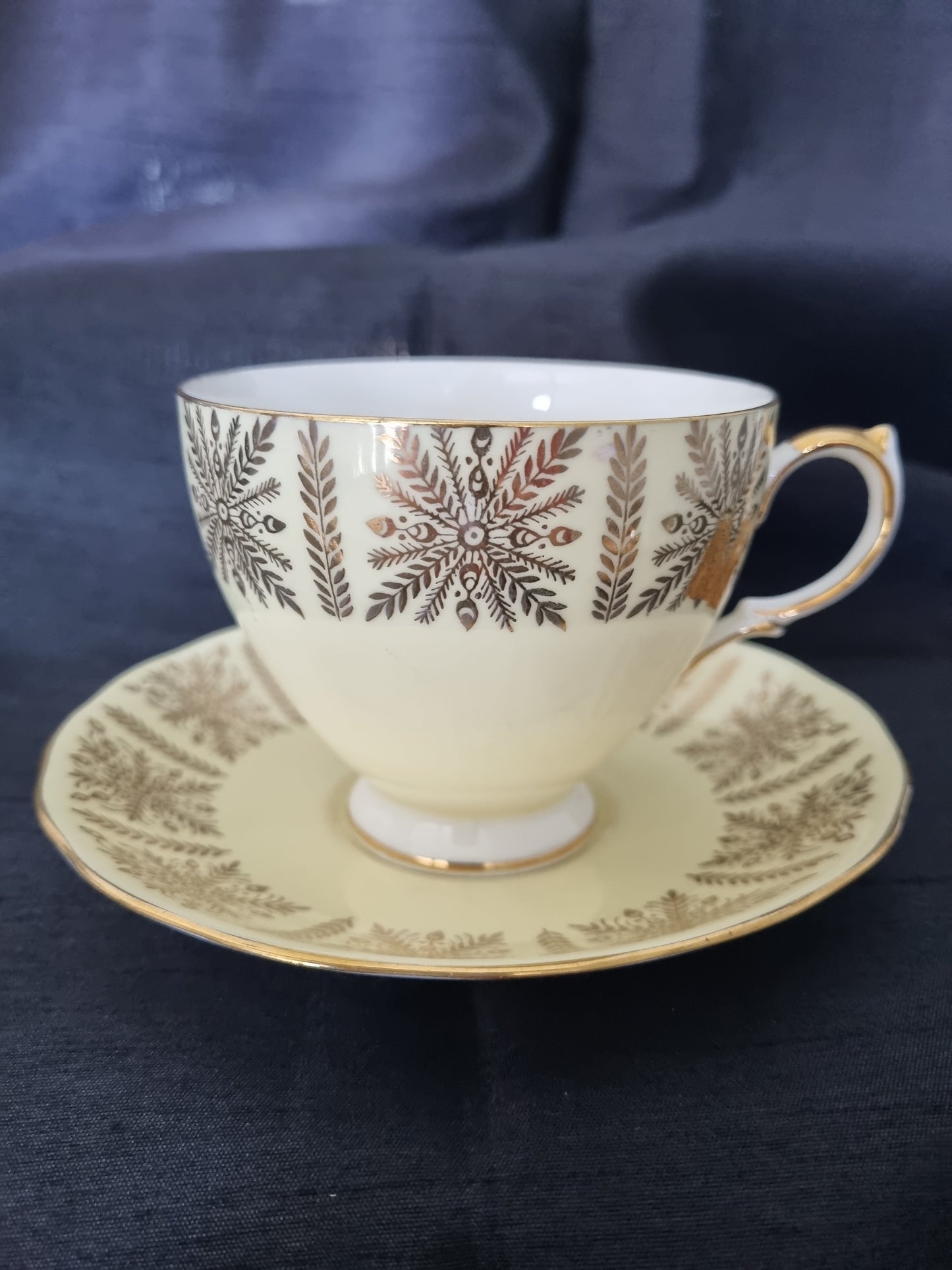 Queen Anne Vintage Tea Cup and Saucer Yellow and Gold