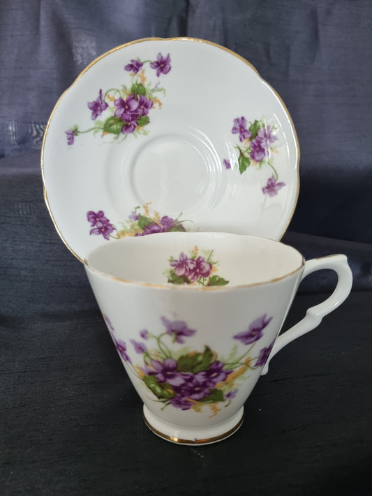 Collingwood Vintage Tea Cup and Saucer with purple flowers