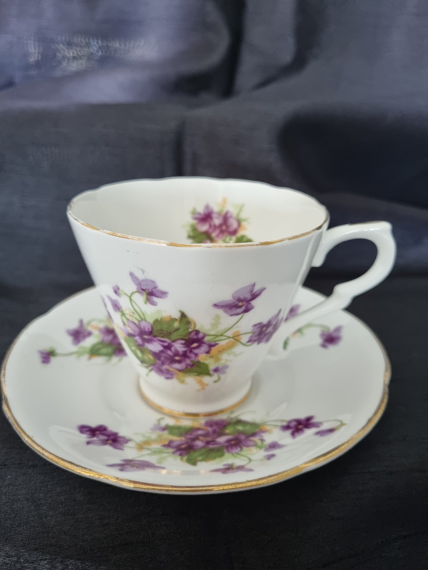 Collingwood Vintage Tea Cup and Saucer with purple flowers