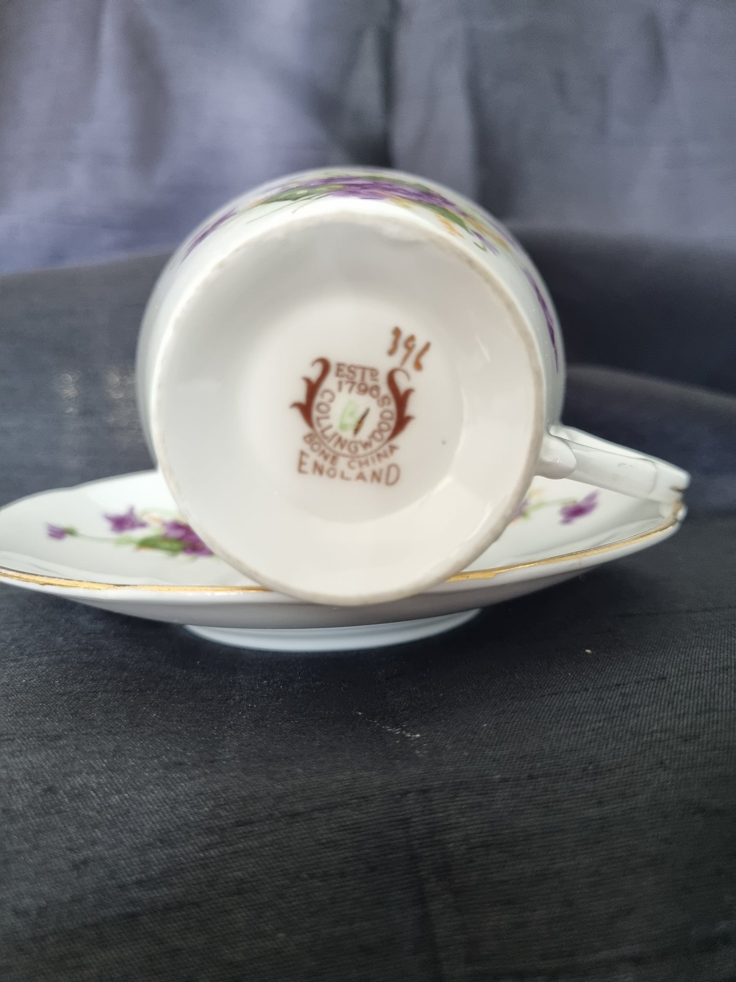 Collingwood Vintage Tea Cup and Saucer with purple flowers