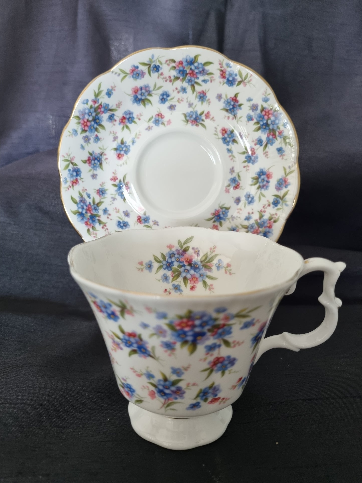 Royal Albert Vintage Tea Cup and Saucer Blue Floral Pattern