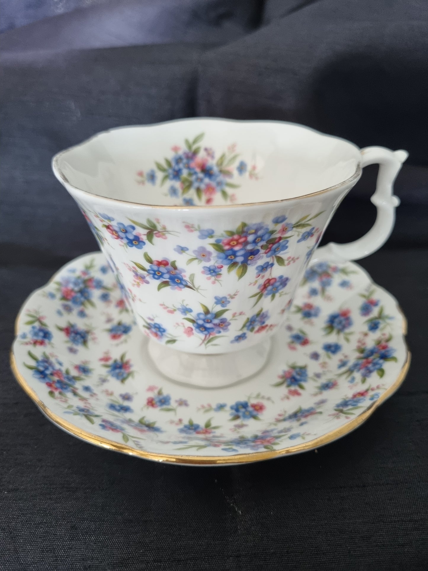 Royal Albert Vintage Tea Cup and Saucer Blue Floral Pattern